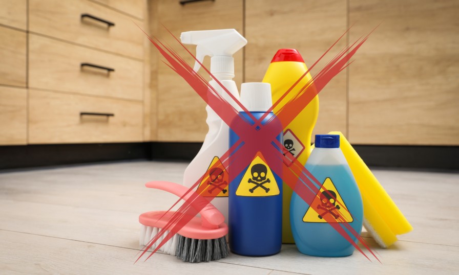 Natural cleaning ingredients on countertop